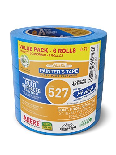 0724999780025 - ADERE 527 CREPE PAPER 14 DAY EASY RELEASE PAINTERS MASKING TAPE, 54.7 YDS LENGTH X 0.71 WIDTH, BLUE (PACK OF 6)