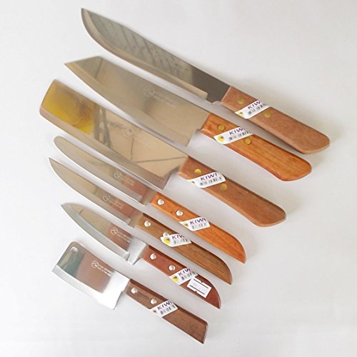 0724999997140 - THAI CHEF'S KNIFE COOK UTILITY KNIVES SET 7 PCS KIWI BRAND NO.504,503,501,502,172,171,247 CUTLERY STEAK WOOD HANDLE KITCHEN SHARP BLADE STAINLESS STEEL.
