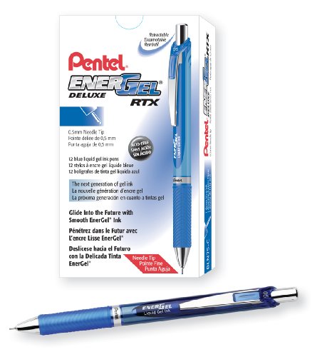 0072512231951 - PENTEL ENERGEL DELUXE RTX RETRACTABLE LIQUID GEL PEN, FINE LINE, NEEDLE TIP, BLUE INK, BOX OF 12 (BLN75-C)