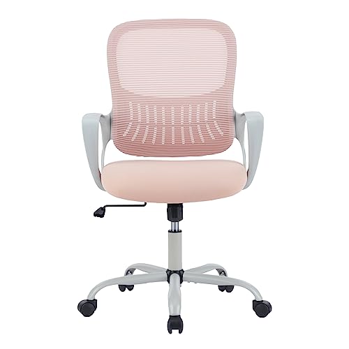 0725380220021 - SWEETCRISPY OFFICE COMPUTER DESK MANAGERIAL EXECUTIVE CHAIR, ERGONOMIC MID-BACK MESH ROLLING WORK SWIVEL CHAIRS WITH WHEELS, COMFORTABLE LUMBAR SUPPORT, COMFY ARMS FOR HOME,BEDROOM,STUDY,STUDENT,PINK