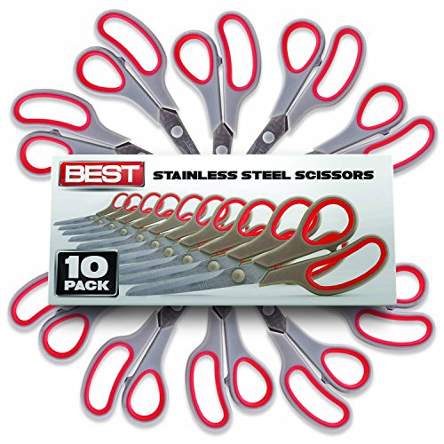 0725407230552 - BEST SCISSORS - (HUGE 10 PACK) - 8 STAINLESS STEEL BLADES - BUY IN BULK & SAVE - PERFECT FOR SHEARS FOR CUTTING PAPER, THREAD, FABRIC, OR ANY HOUSEHOLD PROJECTS