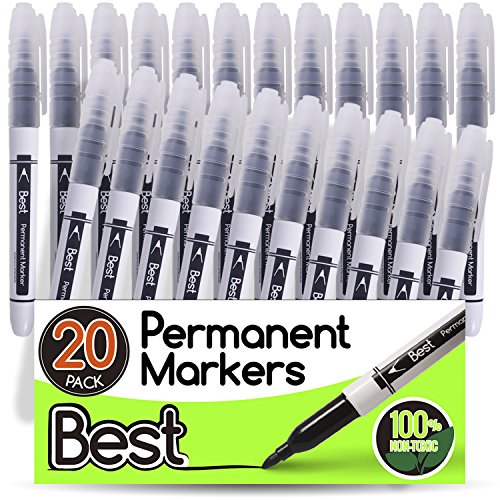 0725407231146 - BEST BLACK PERMANENT MARKER (HUGE BOX OF 20 MARKERS) RICH BLACK BOLD QUICK DRYING PERMANENT INK PENS - FINE POINT DURABLE TIPS - SMEAR FREE DESIGN - COMPETES WITH SHARPE MARKERS