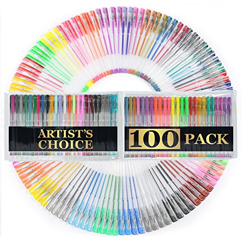 0725407231696 - 100 GEL PENS WITH CASE (EXTRA LARGE SET) - 100 INDIVIDUAL COLORS (NO DUPLICATES) - GLITTER, METALLIC, NEON, PASTELS, AND MORE INK TYPES! PERFECT FOR ADULT COLORING BOOKS & DRAWING