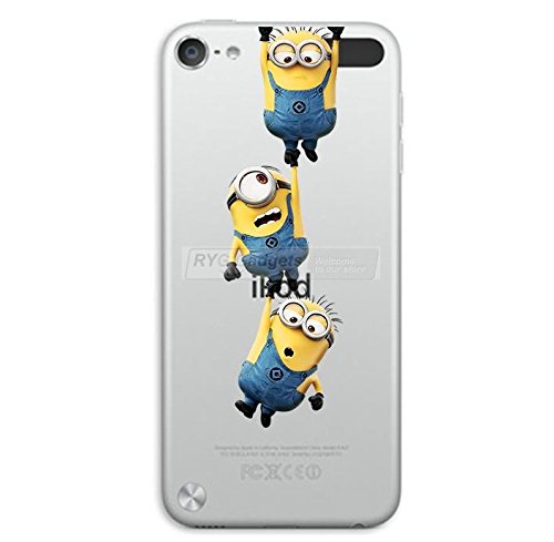 0725407596658 - IPOD TOUCH 5TH & 6TH GEN MINION CASE; HARD PLASTIC TRANSPARENT CLEAR BACK PROTECTOR SNAP ON CASE COVER WITH *FREE TEMPERED GLASS & WIPE* (HANGING FROM TOP)