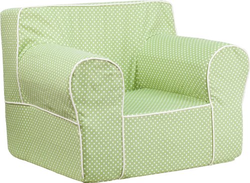 0725407712065 - OVERSIZED GREEN DOT KIDS CHAIR WITH WHITE PIPING