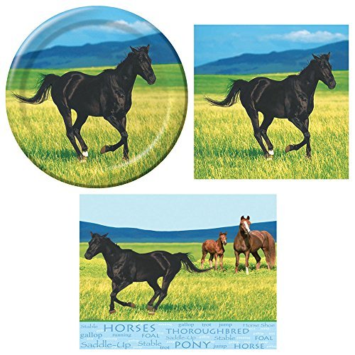 0725410885817 - WILD HORSES TABLEWARE PACK FOR 16 INCLUDING NAPKINS (32CT), PLATES (16CT) AND PLASTIC TABLE COVER