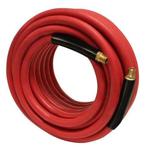 0725559170829 - APACHE 98108940 1/4 X 50' 300 PSI RED RUBBER AIR HOSE ASSEMBLY WITH 1/4 MALE PIPE THREAD FITTINGS & BEND RESTICTORS