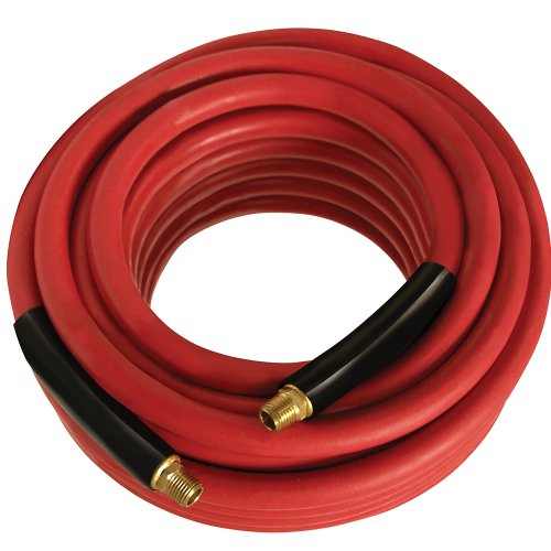 0725559345722 - APACHE 98108944 3/8 X 100' 300 PSI RED RUBBER AIR HOSE ASSEMBLY WITH 1/4 MALE PIPE THREAD FITTINGS & BEND RESTICTORS