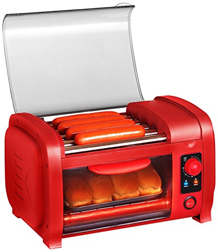 0725873695435 - ELITE EHD-051R CUISINE HOT DOG ROLLER TOASTER OVEN COMBO, RED