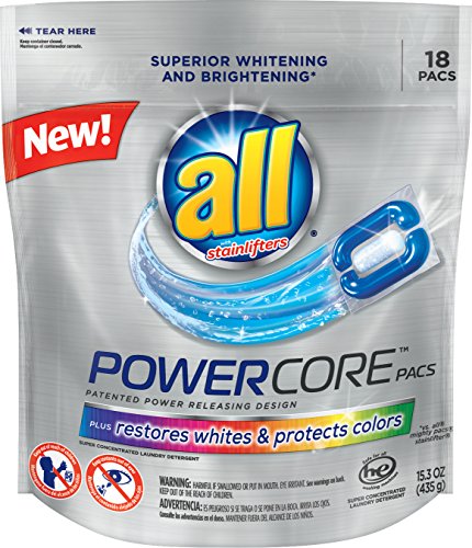 0072613463176 - ALL POWERCORE SUPER CONCENTRATED LAUNDRY DETERGENT PACS PLUS RESTORES WHITES AND PROTECTS COLORS, 18 COUNT