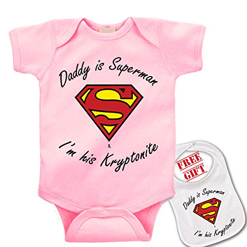 0726325748983 - DADDY IS SUPERMAN & I'M HIS KRIPTONITE CUTE BABY BODYSUIT ONESIE & MATCHING BIB