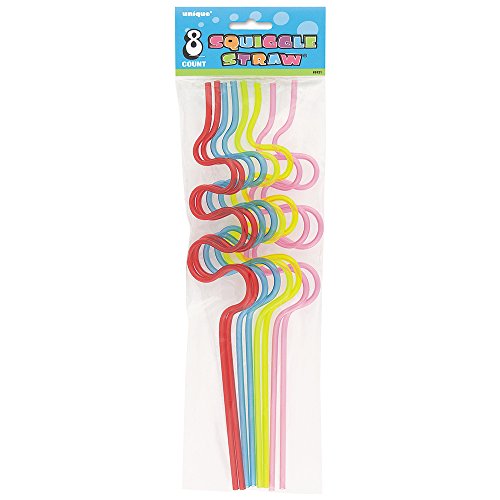 0726528180627 - PLASTIC SQUIGGLE SILLY STRAWS, ASSORTED 8CT