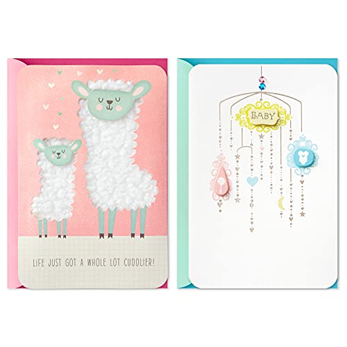 0726528445528 - HALLMARK PACK OF 2 BABY SHOWER CARDS (BABY GIRL LAMBS AND GENDER NEUTRAL MOBILE)