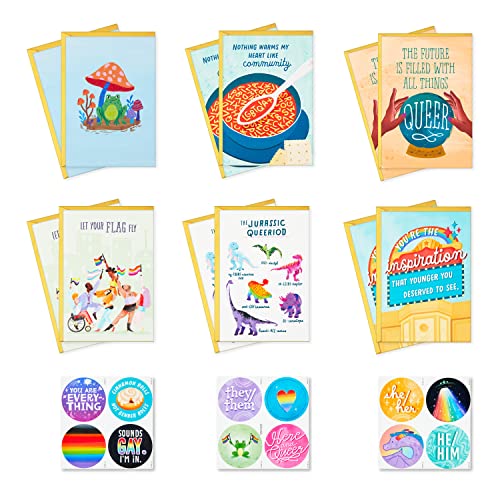 0726528485760 - HALLMARK LGBTQIA CARDS ASSORTMENT, 12 CARDS WITH ENVELOPES + STICKERS (PRIDE CARDS, ENCOURAGEMENT CARDS, FRIENDSHIP CARDS)