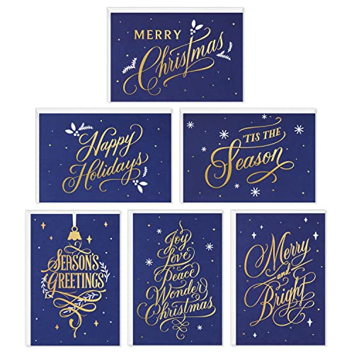 0726528494991 - HALLMARK BOXED CHRISTMAS CARDS ASSORTMENT, BLUE AND GOLD HOLIDAYS (6 DESIGNS, 72 CARDS WITH ENVELOPES)