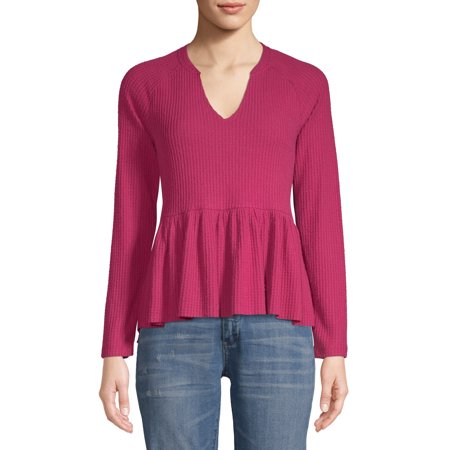 0726547594641 - CONCEPTS WOMEN’S LONG SLEEVE NOTCHED NECK TOP