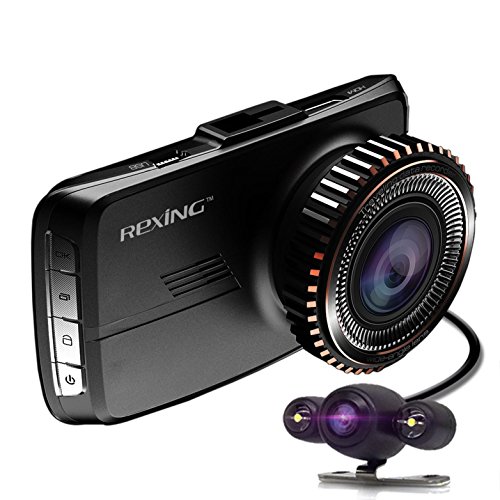 0726630838591 - REXING HD18 CAR DASH CAM DUAL CAMERA LENS HD 1080P NIGHT VISION, DASHBOARD VIDEO RECORDER FOR VEHICLES FRONT AND REAR DVR, 160 DEGREE WIDE ANGLE, 3.0 INCH SCREEN, WITH 16G MICRO SD INCLUDED