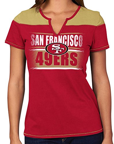 0726656638854 - SAN FRANCISCO 49ERS WOMENS FOOTBALL MIRACLE RED V-NECK T-SHIRT LARGE