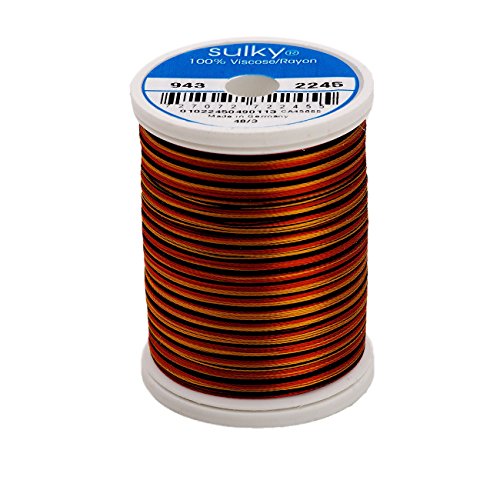 0727072722455 - SULKY OF AMERICA 268D 40WT 2-PLY VARIEGATED RAYON THREAD, 850 YD, OLD GOLD/BLACK/RED