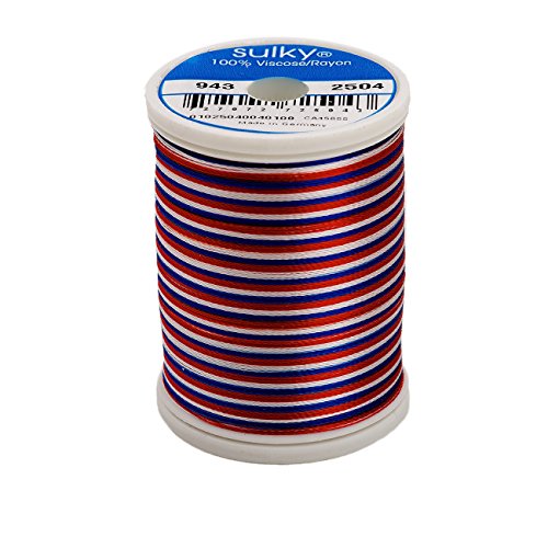 0727072725043 - SULKY OF AMERICA 268D 40WT 2-PLY VARIEGATED RAYON THREAD, 850 YD, RED/WHITE/BLUE