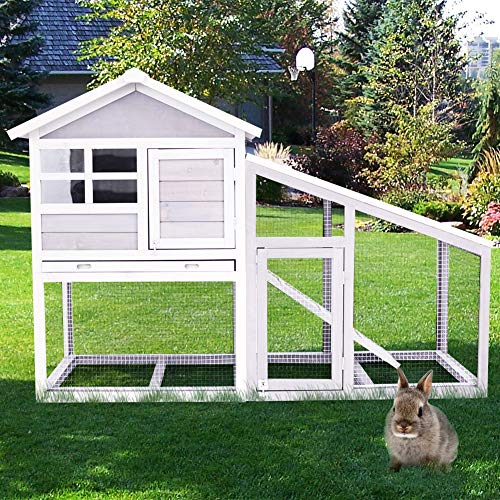 0727196225108 - LTTROMAT LARGE RABBIT CAGE WOODEN BUNNY HUTCH OUTDOOR 2 LAYER PET HOUSE WITH VENTILATION DOOR AND WATERPROOF ROOF REMOVABLE TRAY AND LADDER SUITABLE FOR CHICKEN AND SMALL ANIMALS