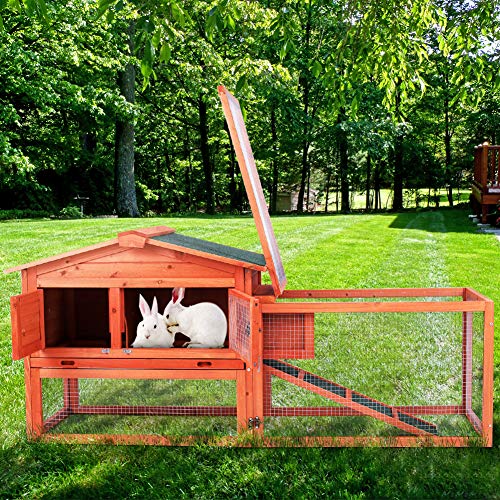 0727196225115 - LTTROMAT LARGE RABBIT CAGE WOODEN BUNNY HUTCH OUTDOOR 2 LAYER PET HOUSE WITH VENTILATION DOOR AND WATERPROOF ROOF REMOVABLE TRAY AND LADDER SUITABLE FOR CHICKEN AND SMALL ANIMALS