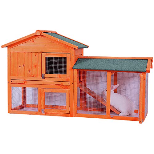 0727196225740 - LTTROMAT RABBIT HUTCH, WOODEN BUNNY HOUSE, LARGE OUTDOOR WOODEN RABBIT CAGE, ANIMAL CAGE ENCLOSURE WITH RUNNING RAIL FOR RABBIT, CHICKEN AND OTHER PETS