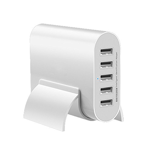 0727670789225 - TEKBOW 50W/10A 5 PORT USB TRAVEL CHARGER MULTI-PORT USB POWER ADAPTER FOR IPHONE 6/6S PLUS IPAD AIR 2/MINI 3 SAMSUNG GALAXY S6/S6 EDGE SMARTPHONES SMARTWATCHES AND MORE (WHITE)
