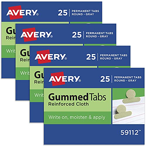 0072782017347 - AVERY GUMMED INDEX TABS, MOISTEN AND STICK, GRAY CLOTH, 1/2 INCH TAB, 25 TABS PER PACK, 4 PACKS, 100 TABS TOTAL