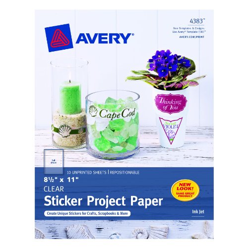 0072782043834 - AVERY STICKER PROJECT PAPER, 8.5 X 11 INCHES, CLEAR, PACK OF 10