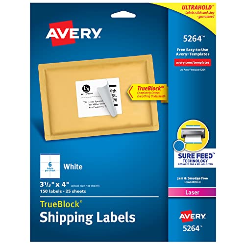 0072782052645 - AVERY(R) WHITE LASER SHIPPING LABELS, 3 1/3IN. X 4IN., BOX OF 150