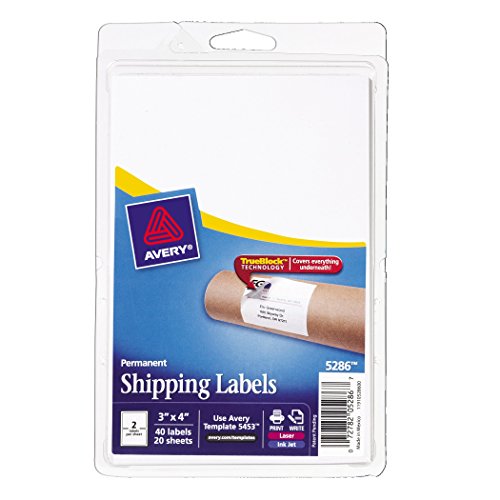 0072782052867 - AVERY SHIPPING LABELS WITH TRUEBLOCK TECHNOLOGY, 3 X 4 INCHES, LASER AND INKJET PRINTERS, WHITE, 2 LABELS PER SHEET, 40 LABELS
