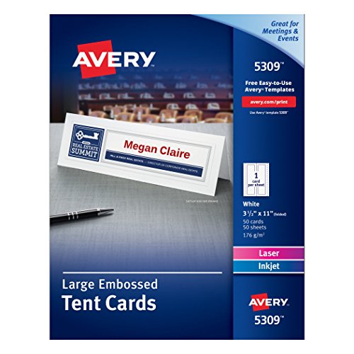 0072782053093 - AVERY WHITE LASER & INK JET 3 1/2 X 11 INCH TENT CARDS 50 COUNT