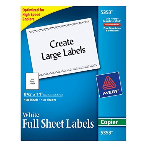 0072782053536 - AVERY 5353 - COPIER FULL SHEET LABELS, 8-1/2 X 11, WHITE - 100 LABELS