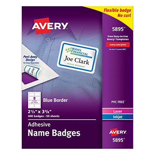 0072782058951 - AVERY(R) FLEXIBLE NAME BADGE LABELS, 2 1/3IN. X 3 3/8IN., WHITE WITH BLUE BORDER