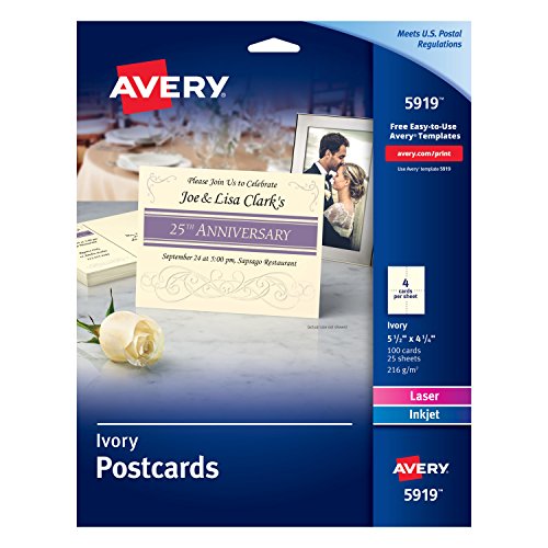 0072782059194 - AVERY IVORY POSTCARDS FOR INKJET PRINTERS, 4-1/4X5-1/2, PACK OF 100