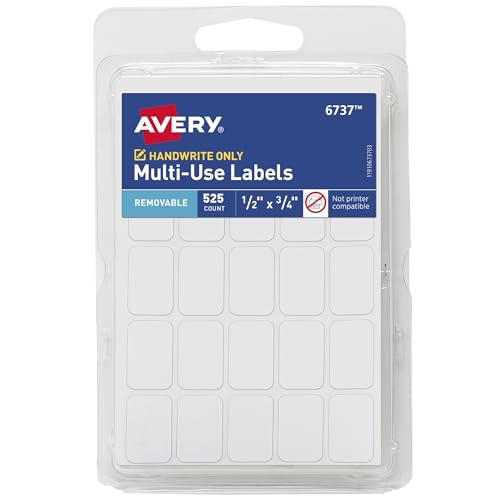 0072782067373 - AVERY MULTI-PURPOSE REMOVABLE TABS, RECTANGLE, 0.5 X 0.75, WHITE, 525CT