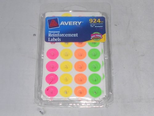0072782067540 - AVERY 924 COUNT 1/4 DIAMITER REINFORCEMENT COLORED LABELS: PERMENANT ADHESIVE STICKS & STAYS, AND FITS STANDARD SIZE PUNCHED HOLES,