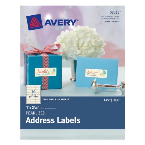 0072782082154 - AVERY PEARLIZED ADDRESS LABELS, 1 X 2.625 INCHES, PACK OF 240 LABELS