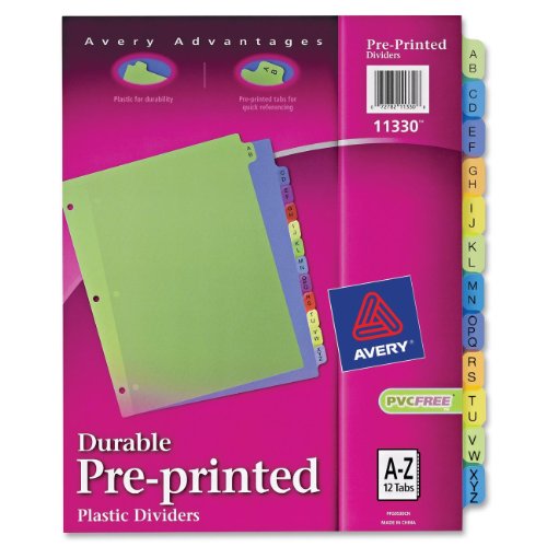 0072782113308 - AVERY ASSORTED A-Z 11X8.5-INCH PREPRINTED PLASTIC DIVIDERS (PACK OF 12)