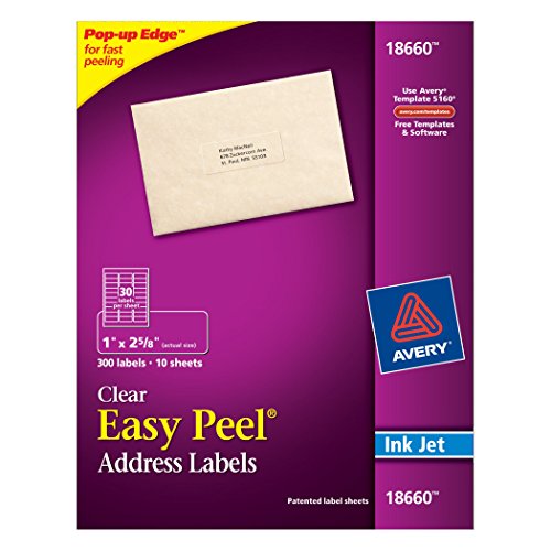 0727821866096 - AVERY EASY PEEL MAILING LABELS FOR INK JET PRINTERS, 1 X 2-5/8 INCHES, CLEAR, PACK OF 300