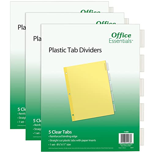 0072782218874 - OFFICE ESSENTIALS 5 TAB INSERTABLE DIVIDERS FOR 3 RING BINDERS, CLEAR TABS, 3 SETS