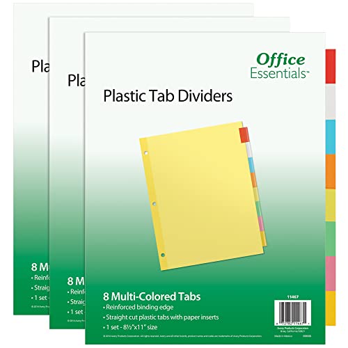 0072782218881 - OFFICE ESSENTIALS 8 TAB INSERTABLE DIVIDERS FOR 3 RING BINDERS, MULTICOLOR TABS, 3 SETS