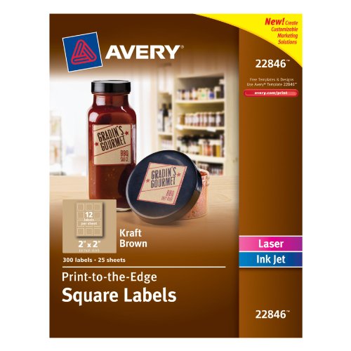 0072782228460 - AVERY PRINT-TO-THE-EDGE SQUARE LABELS, KRAFT BROWN, 2 X 2 INCHES, PACK OF 300