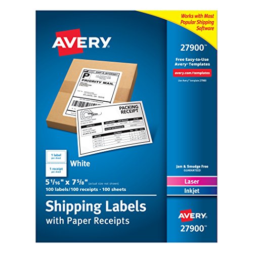 0072782279004 - AVERY WHITE SHIPPING LABELS WITH PAPER RECEIPTS, 5-1/16X7-5/8, 100 PACK