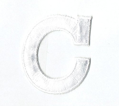 0727973518584 - ALPHABET LETTER - C - COLOR WHITE - 2 BLOCK STYLE - IRON ON EMBROIDERED APPLIQUE PATCH