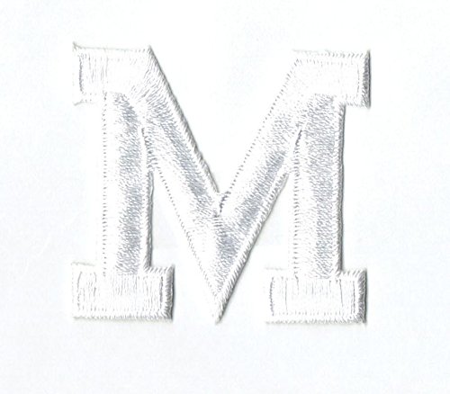 0727973518683 - ALPHABET LETTER - M - COLOR WHITE - 2 BLOCK STYLE - IRON ON EMBROIDERED APPLIQUE PATCH