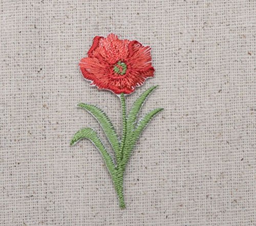 0727973522895 - POPPIES - RED - POPPY FLOWER - SMALL SINGLE - IRON ON APPLIQUE/EMBROIDERED PATCH