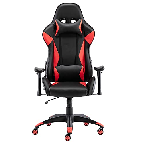 0727977225167 - GAMING CHAIR, COOL ERGONOMIC RACING STYLE FOR REAL PROS, COMFY HEADREST AND TALL BACKREST, PU LEATHER COVERING, SUITABLE FOR ADULTS, TEENS AND KIDS COMPUTER ACTIVITIES, GAMER FURNITURE FOR OFFICE, RED