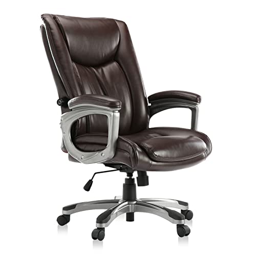 0727977229448 - OFFICE CHAIR, ERGONOMIC BIG AND TALL COMPUTER DESK CHAIR, HIGH BACK PU LEATHER EXECUTIVE SWIVEL CHAIR WITH LUMBAR SUPPORT, BROWN